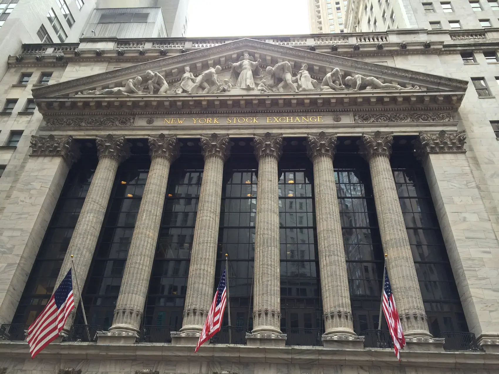 Columns of the New York Stock Exchange on Wall Street