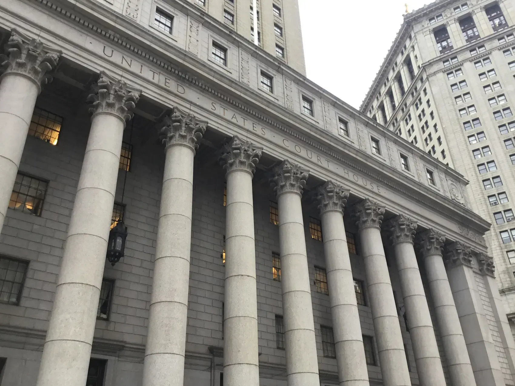 Granite columns of the Thurgood Marshall United States Courthouse, New York