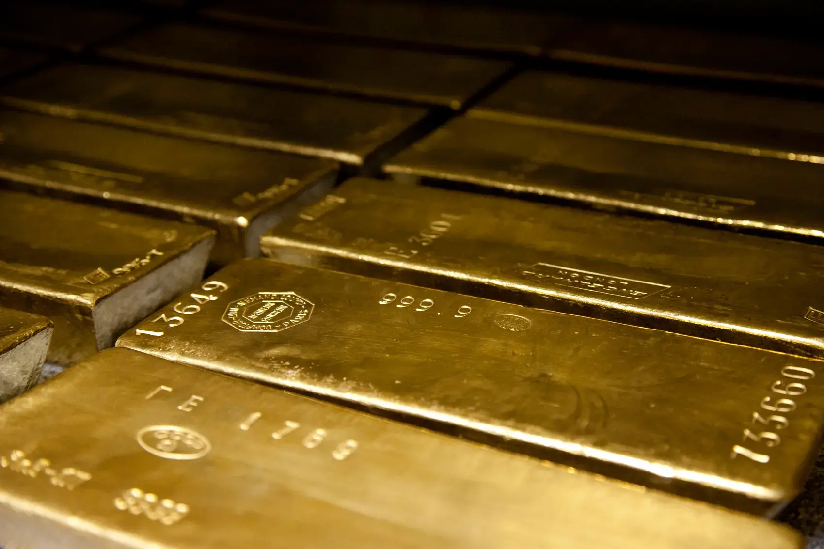 Stacked 400 ounce gold bars