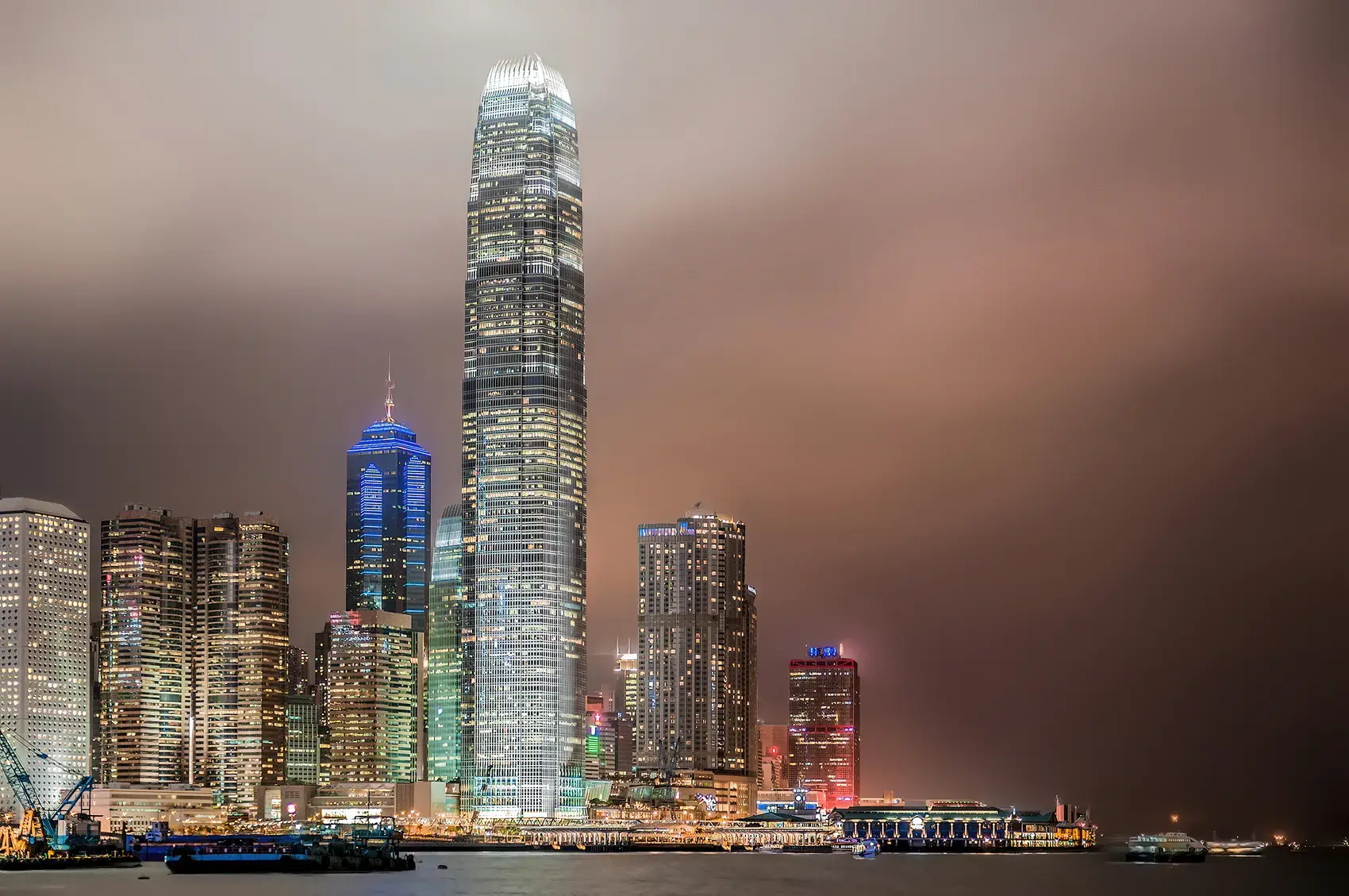 Hong Kong International Finance Centre towers at night